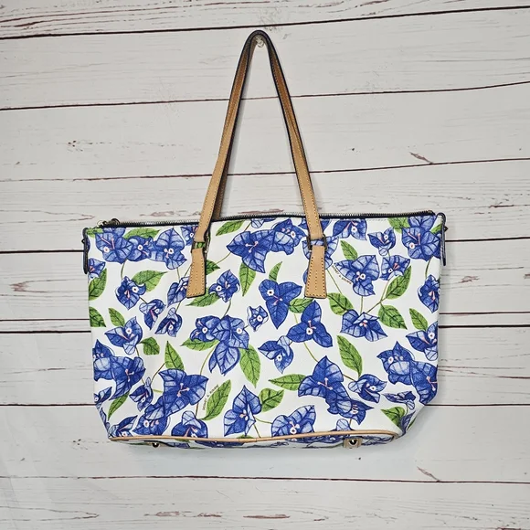 Dooney & Bourke Blue Bougainvillea Floral Handbag - Picture 2 of 15